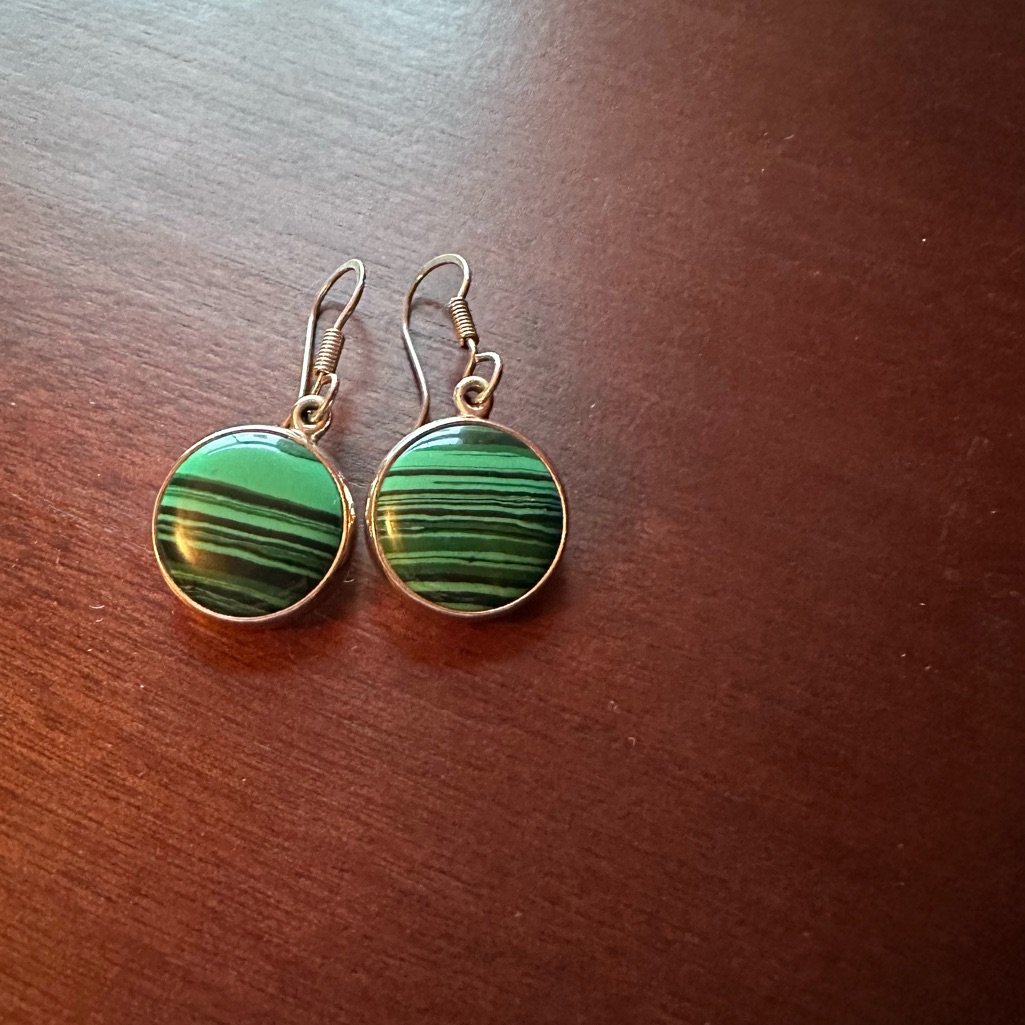 Charles Albert .925 Stamped Sterling Silver Malachite Earrings.